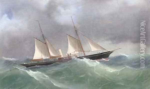 The steam yacht Yarta in rough seas Oil Painting - Antonio de Simone