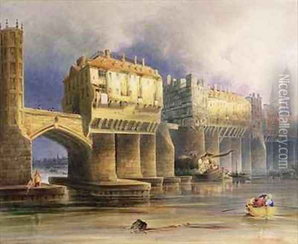 Old London Bridge in 1745 Oil Painting - Joseph Josiah Dodd