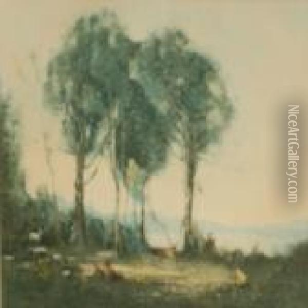 Goatherds On The Borromean Islands Oil Painting - Jean-Baptiste-Camille Corot