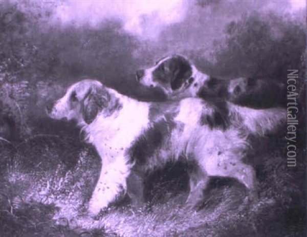 Spaniels In A Wooded Landscape Oil Painting - George Armfield