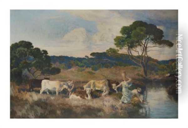 Paysage Antique, Dit Aussi 'bucolique' Oil Painting - Emile Rene Menard