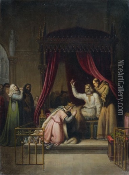 Louis Le Gros Benit Son Fils Louis Vii En 1137 Oil Painting - Alexandre Menjaud