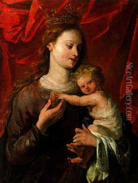 Maria Mit Dem Kind Vor Einem Roten Vorhang Oil Painting - Jan Cossiers