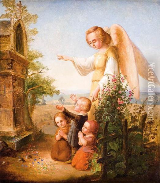 Aniol Stroz Z Dziecmi Przy Kapliczce Oil Painting - Theodor Kupper