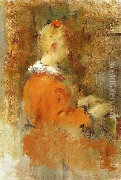 Girl in Red at the Piano Oil Painting - Theodore Robinson