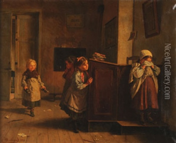 Les Quatre Ecolieres Dans La Salle De Classe Oil Painting - Emma Herland