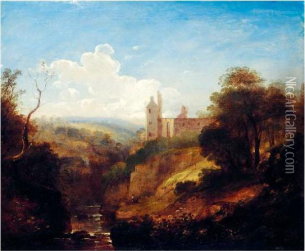 Classical Figures In An Extensive Landscape With A Castle Beyond Oil Painting - Alexander Nasmyth