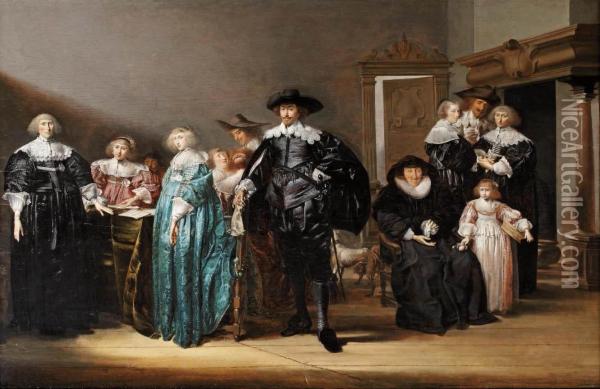 Portrait Of The Twent Family In An Interior Oil Painting - Pieter Codde