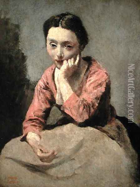 Woman in a Pink Blouse Oil Painting - Jean-Baptiste-Camille Corot