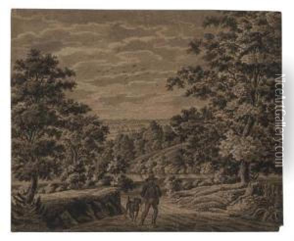 Landscape With A Huntsman And His Dog Oil Painting - Franz Innocenz Kobell