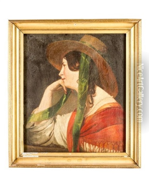 Girl With Hat And Green Band Oil Painting - Friedrich von Amerling