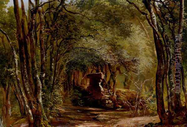 Ruins In The Forest Oil Painting - Giovanni-Battista Camuccini