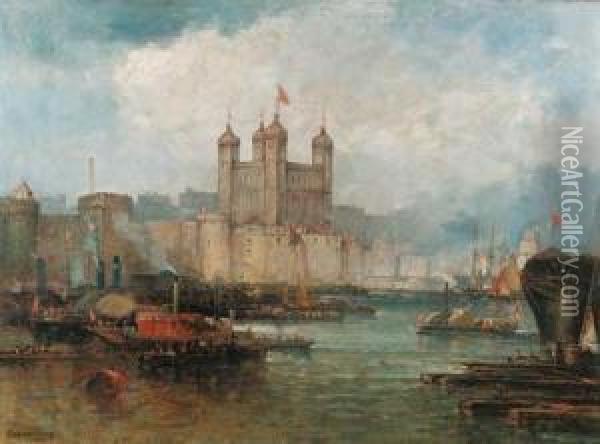 The Tower Of London From The Thames Oil Painting - Andrew Melrose