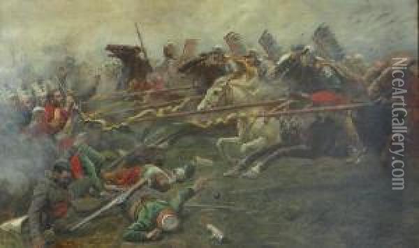 Atak Husarii Na Janczarow Pod Wiedniem Oil Painting - Antoni Piotrowski