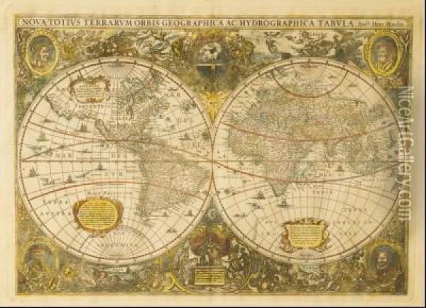 Nova Totivs Terrarum Orbis Geographica Ac Hydrographica Tabvla Oil Painting - Hendrick Ii Hondius