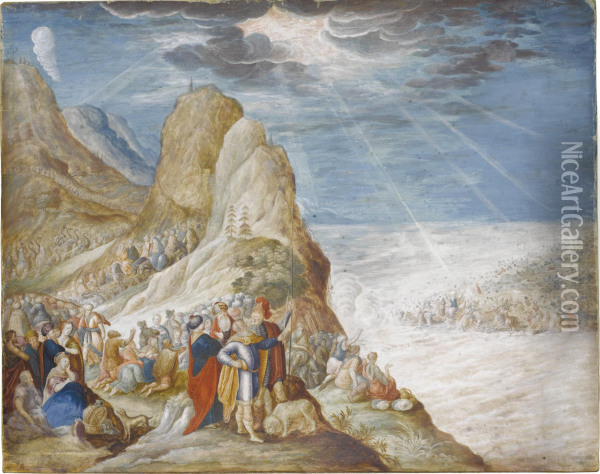 Pharaoh And The Egyptian Army Engulfed By The Redsea Oil Painting - Johann Wilhelm Baur