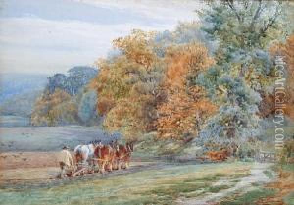 Ploughing In Surrey Oil Painting - Charles James Adams