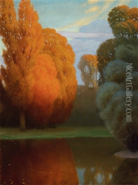 Goldene Baume Am Weiher Oil Painting - Eduard Kasparides
