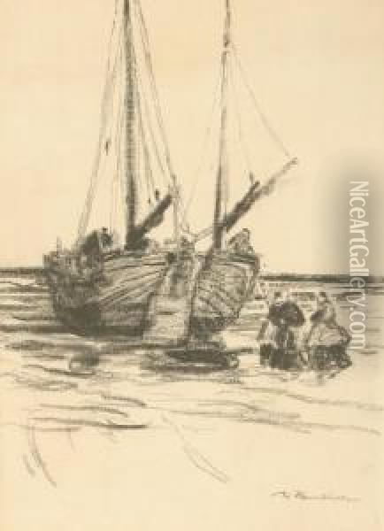 Fischerboot Am Strand Oil Painting - Wilhelm Hambutchen