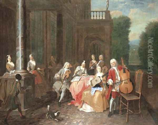 A musical party on a terrace Oil Painting - Joseph van Aken