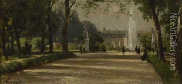 Platanenallee Im Schlossgarten Zu Stuttgart Oil Painting - Albert Kappis