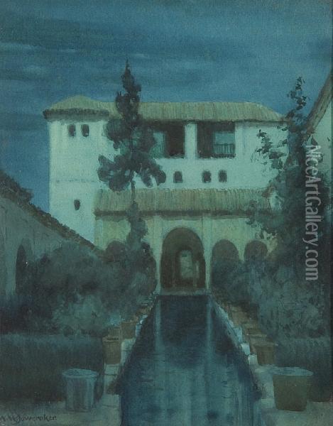 Moonlit Villa Oil Painting - Albert Moulton Foweraker