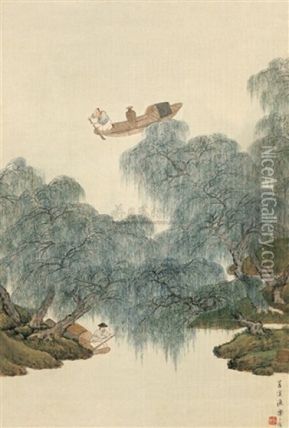 Fishing Oil Painting -  Zhang Yin