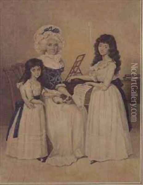 The Mansion of Peace Mrs Campell and her two Daughters beside a Pianoforte Oil Painting - Henry Edridge