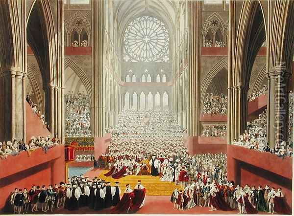 The Ceremony of the Homage, 19th July 1821, from an album celebrating the Coronation of King George IV 1762-1830 engraved by William James Bennett 1787-1844 published 1824 Oil Painting - Pugin, A.W. & Stephanoff, J.