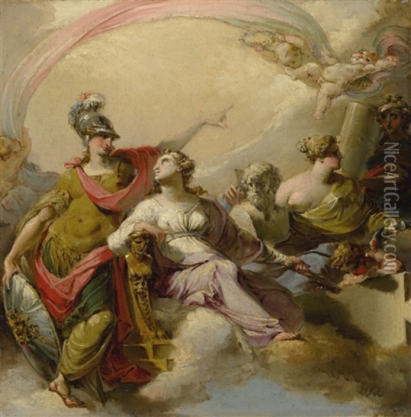 Minerva Defending The Arts Oil Painting - Giuseppe Santi