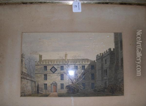 A Warden's Lodging At An Oxford College, With Hatching Above The Door, 1854 Oil Painting - George Pyne