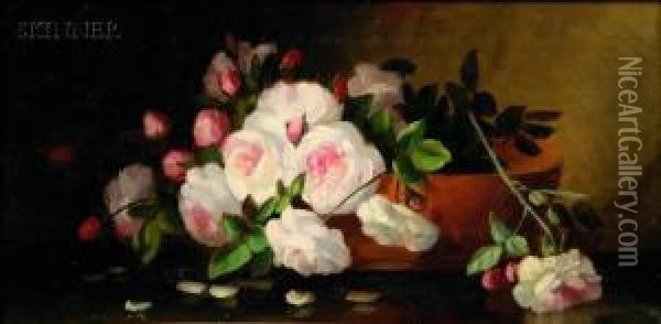 Pink Roses Oil Painting - George W. Seavey
