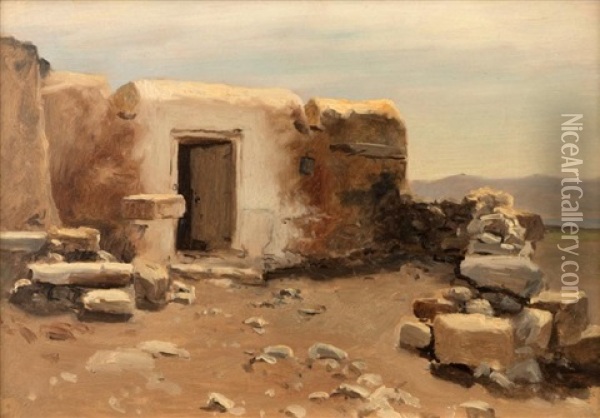 Stone Hut In A Desert Landscape Oil Painting - Lockwood de Forest