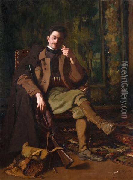 Portrait Von Herrn Pottier Als Jager Oil Painting - Jules Cran
