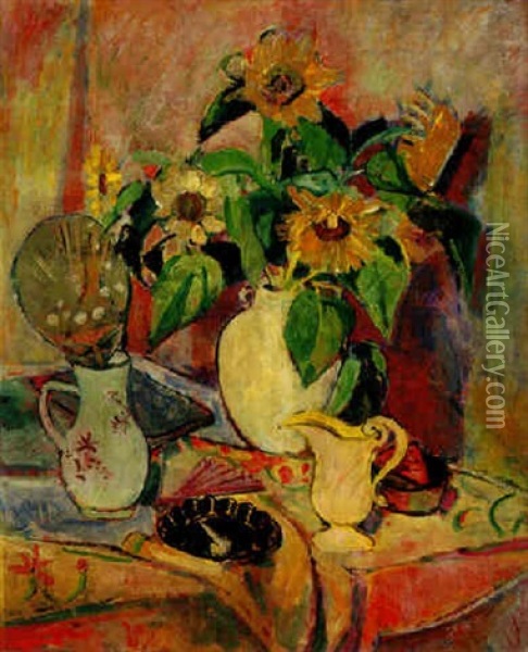 Stilleben Mit Sonnenblumen Oil Painting - Oskar Moll