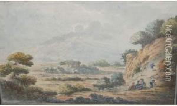 Vue Du Cratere De L'astruni, En Sicile Oil Painting - Claude Louis Chatelet