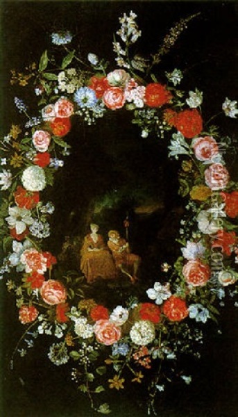 A Garland Of Flowers Oil Painting - Jan van Kessel the Elder