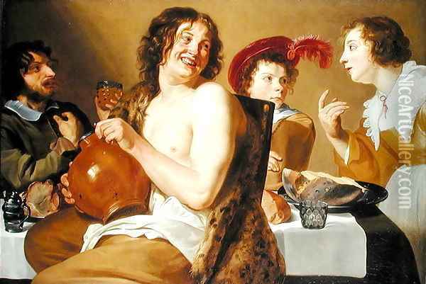 Figures eating and drinking around a table 1634 Oil Painting - Theodoor Rombouts