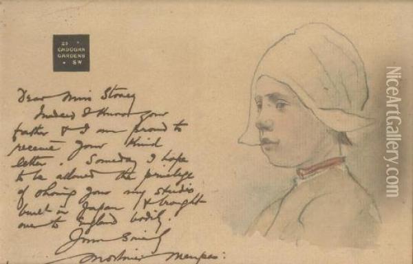 An Illustrated Letter From The Artist To Miss Stoney Oil Painting - Mortimer Luddington Mempes