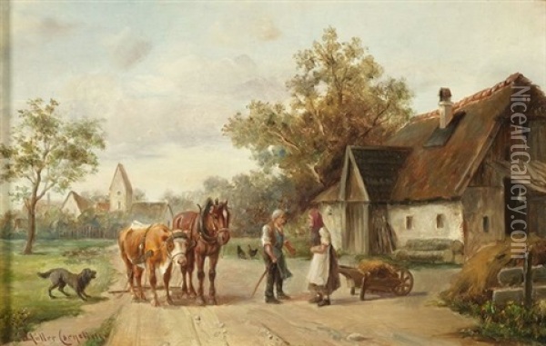 Unterhaltung Auf Der Dorfstrasse Oil Painting - Ludwig Mueller-Cornelius