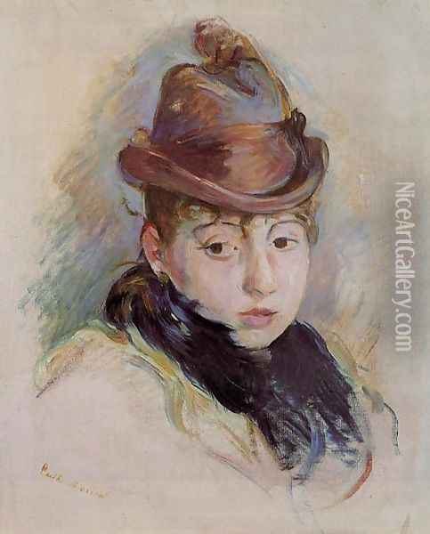 Young Woman In A Hat (Henriette Patte) Oil Painting - Berthe Morisot