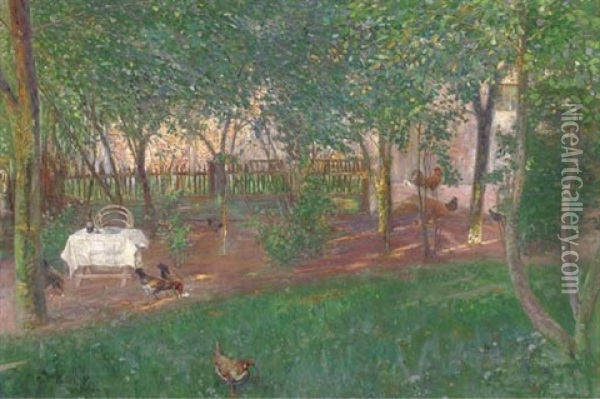 Poultry In A Garden Oil Painting - Max Uth