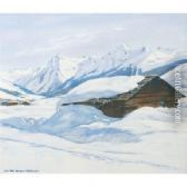 Winter Landscape Near Klosters Oil Painting - Hans Beat Wieland