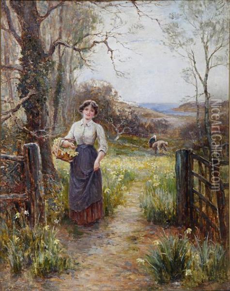 Gathering Daffodils Oil Painting - Ernst Walbourn