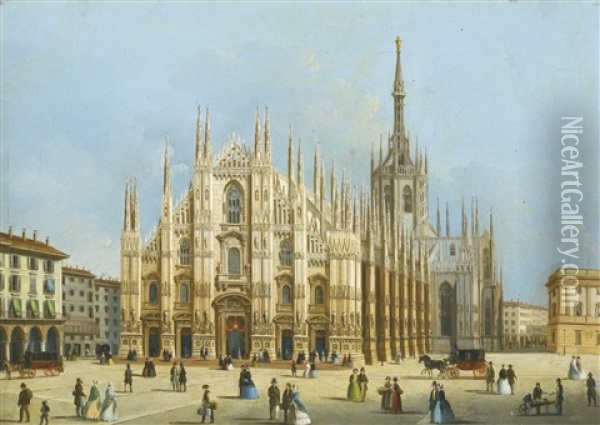 Milan, A View Of The Duomo Oil Painting - Giuseppe Bernardino Bison