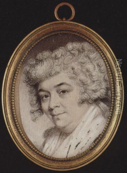 A Lady With Powdered Hair And Wearing A White Fichu Oil Painting - George Engleheart