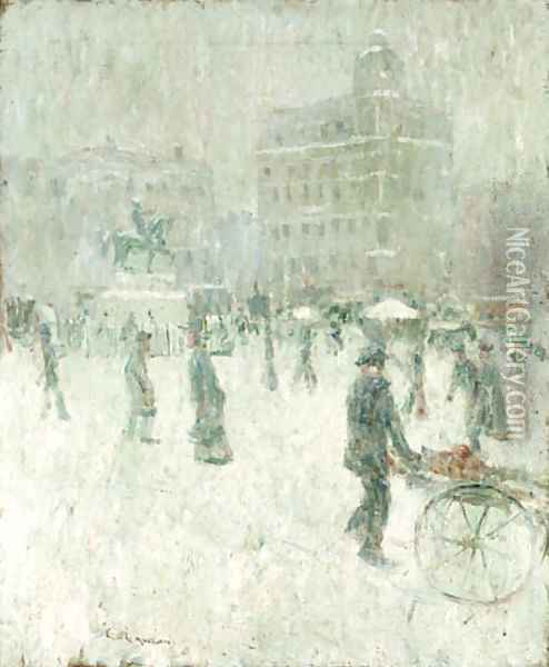Union Square, New York in Winter Oil Painting - Ernest Lawson