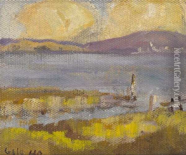 Lagoon And Purple Hill Oil Painting - Selden Connor Gile