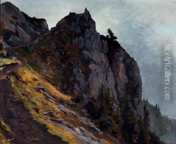 Paysage Alpestre Vers Neuchatel Oil Painting - Auguste Henry Berthoud