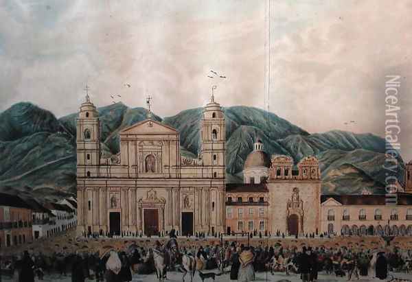 The Plaza de Bolivar, Bogota, 1837 Oil Painting - J. Castillo